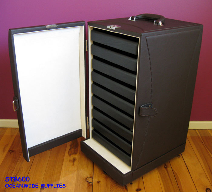 Premium Rolling Jewellery Travel Display Case + 9 Black Trays