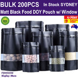 FOOD Bag Mylar Pouch BLACK Matte WINDOW | 200pcs | STAND UP Doy Packaging