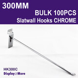 SLATWALL Hooks Steel | HEAVY DUTY | 100PCS Chrome | 300mm