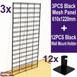 Mesh Panel Grid SLATWALL 3PCS | Wall Mount | BLACK