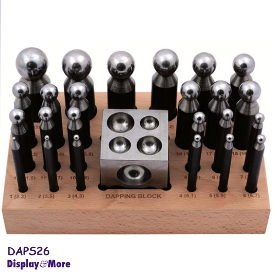 J1401 Doming Dapping Hardened Steel Punch Punches Set of 8 & Dapping Block 