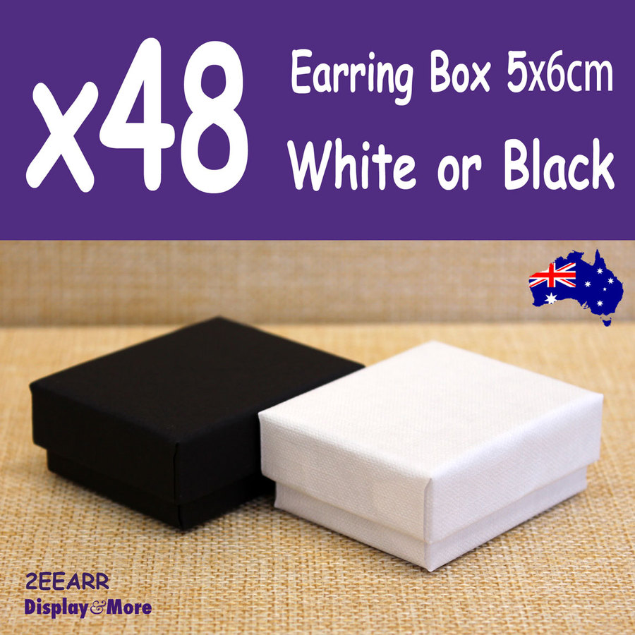 Earring Box JEWELLERY Gift Case | 48pcs 5x6cm | PLAIN White Black
