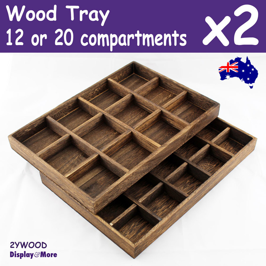 2x Wood Jewellery Display Tray 12 Or 20 Compartments