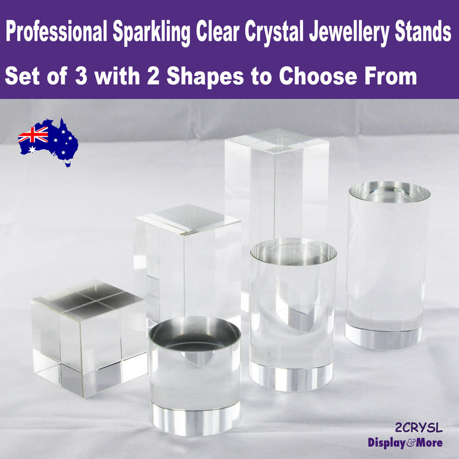CRYSTAL Stand Jewellery Display RARE | Set of 3 Blocks or Cylinders