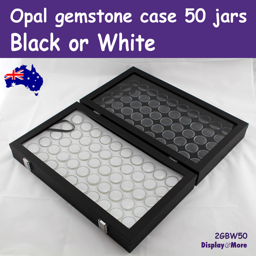 OPAL Case Gemstone Box GLASS Lid | 50 Gem Jars | Black or White