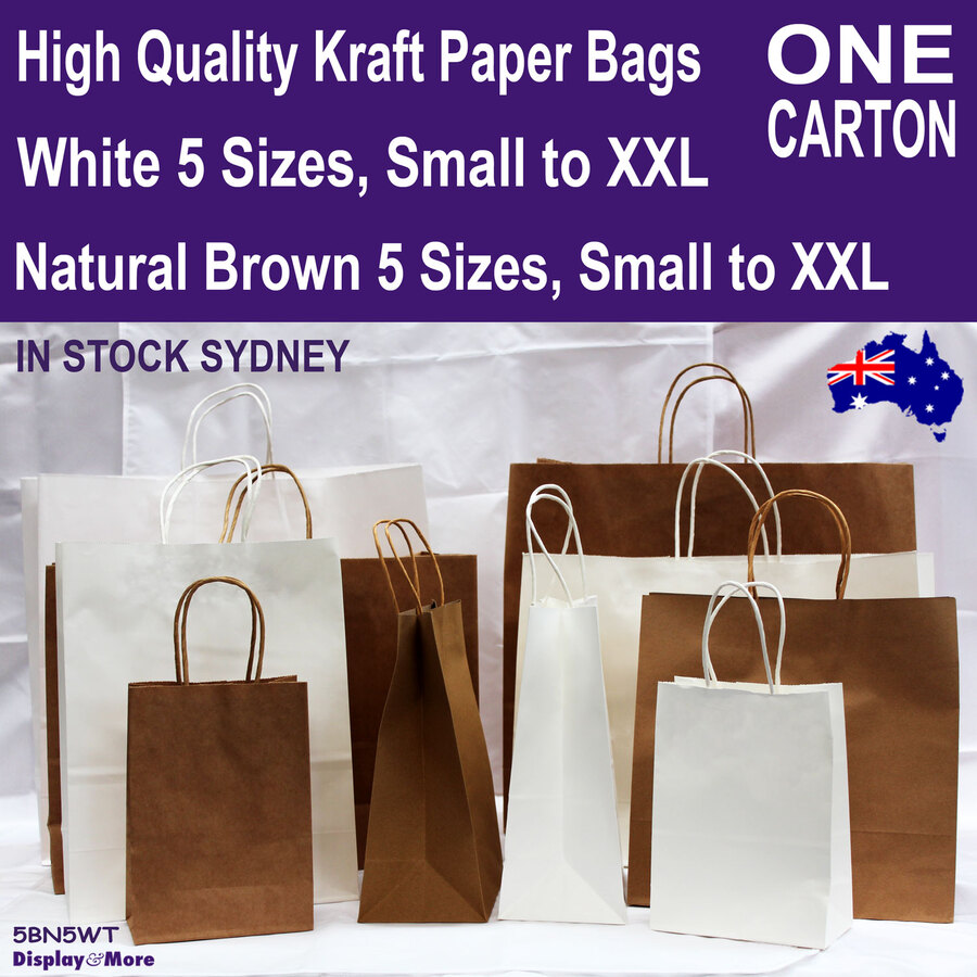 KRAFT Paper Gift Bags | 1 Carton | Brown or White | 5 Sizes