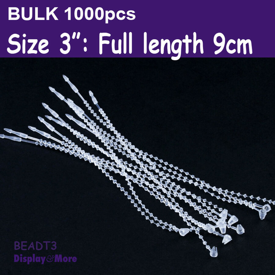1000 TIE LOCK 5" Tag Fastener-ADJUSTABLE Security beaded Loop Plastic clear barb 