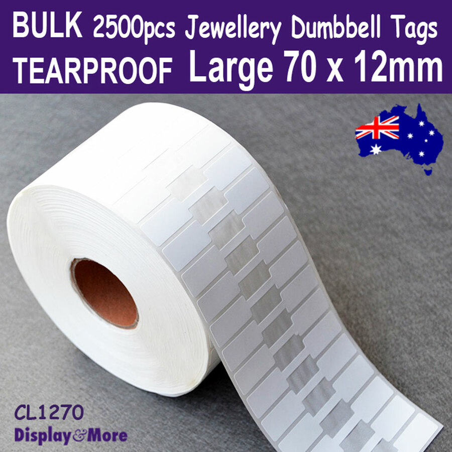 2500 Dumbbell Tags Jewellery Price Label | Large | TEARPROOF