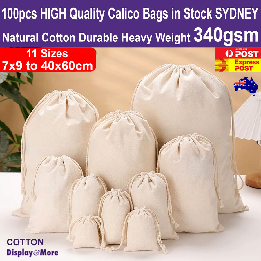 Calico CANVAS Bag Storage Pouch | 100pcs | Natural Cotton