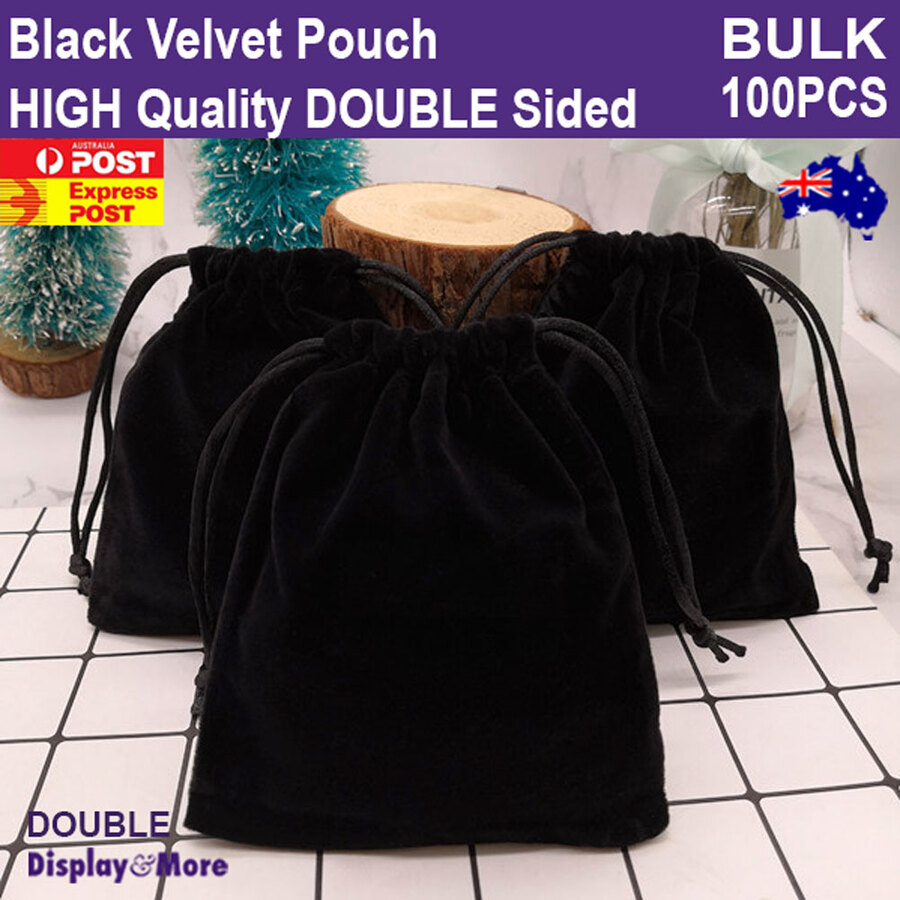 Black Velvet Pouch FELT Drawstring | 100PCS | Premium DOUBLE Sided