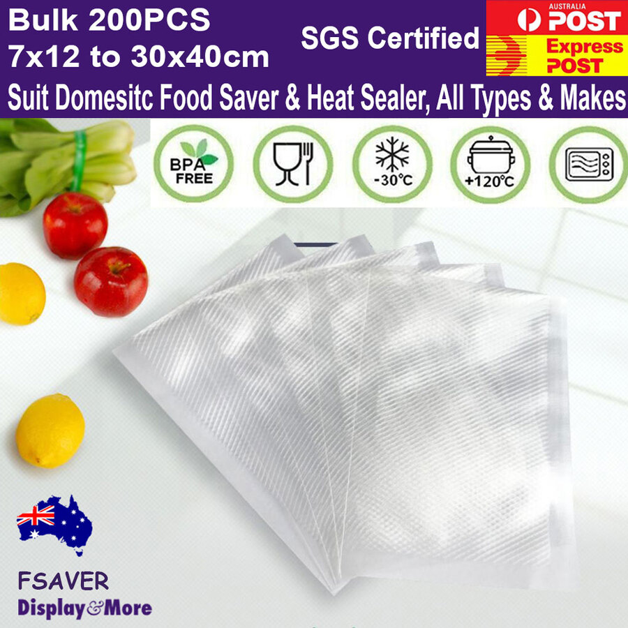FOOD Bag CRYOVAC Vacuum Sealer Saver | 200pcs | BPA Free | 7 Sizes Embossed
