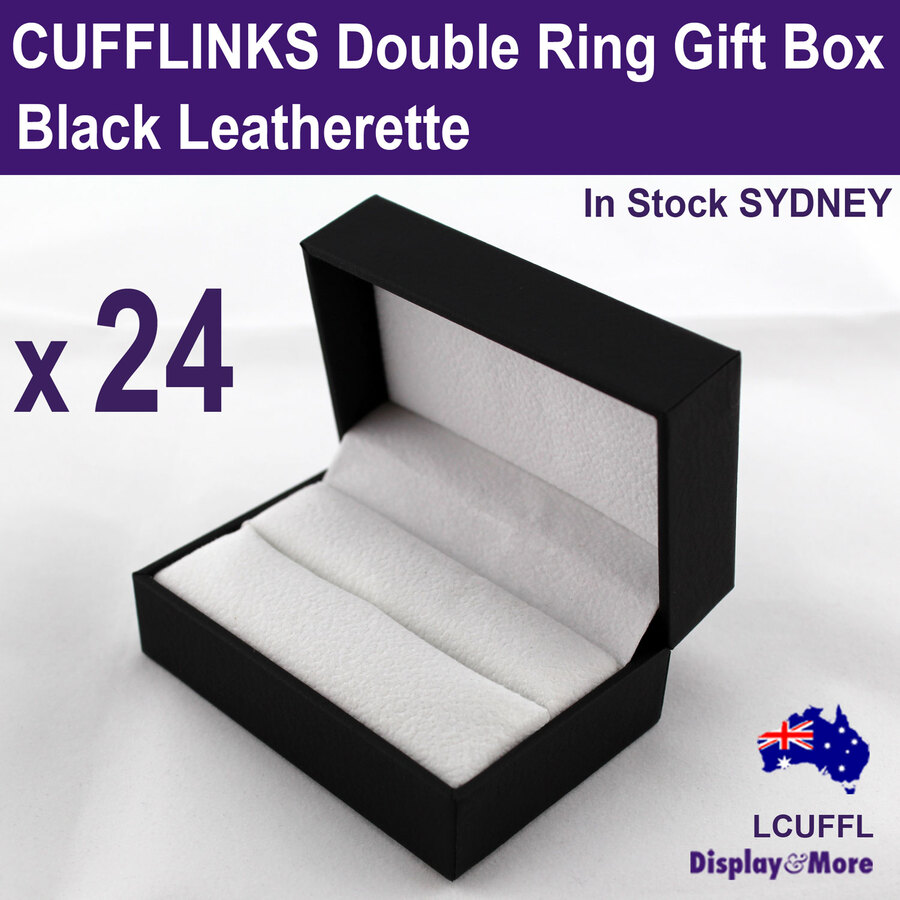 CUFFLINKS Gift Box DOUBLE Ring Case | 24pcs | QUALITY Black Leatherette