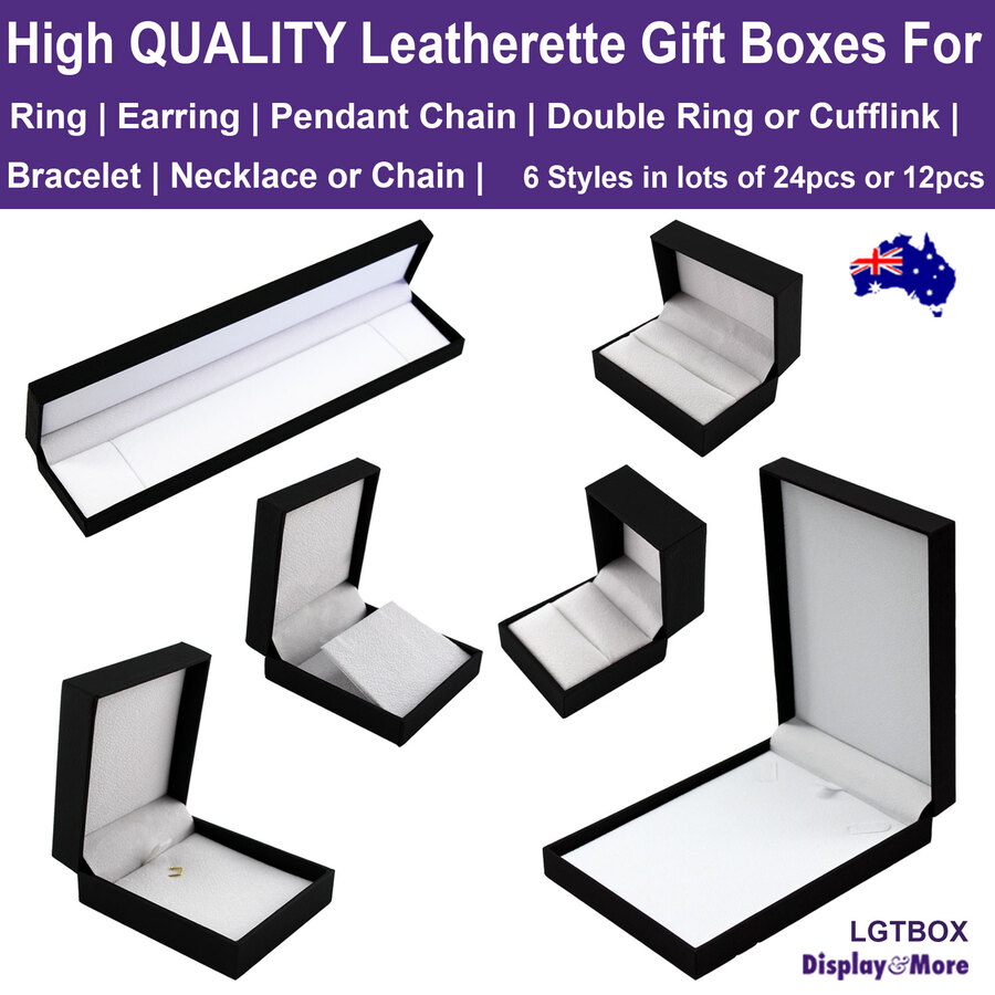 QUALITY Black Leatherette Gift Box | Ring Earring Pendant Chain Cufflink Necklace