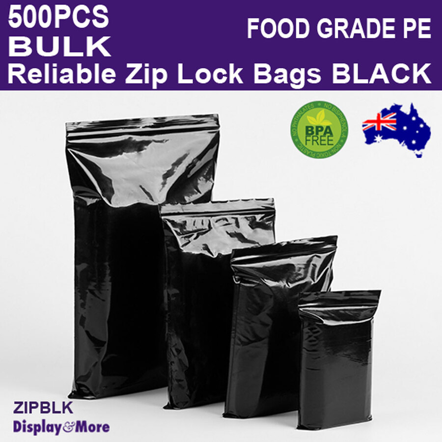 Zip Lock Bag BLACK Grip Seal Pouch FOOD GRADE