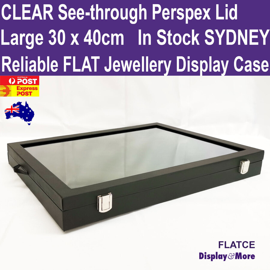 Jewellery Display Case FLAT | 40x30cm LARGE | Glass Lid
