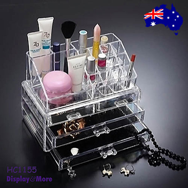 NEW Cosmetic Makeup Jewellery Organiser W/4-Drawers | CLEAR Acrylic
