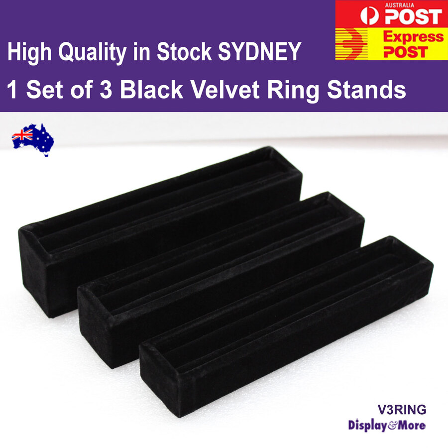 Ring Display Holder Stand | 1 Set of 3 | FELT Black Velvet
