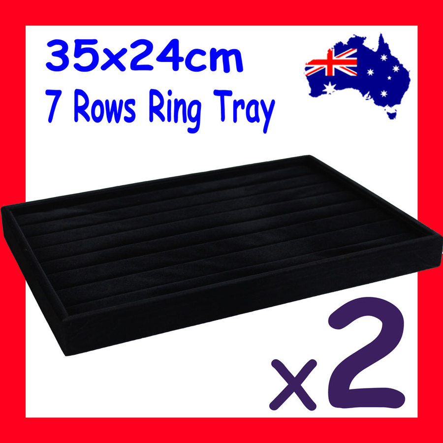 Ring Display Organiser Tray-7 Rows | 2pcs | Premium FULL Black Velvet