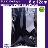 Mylar Bag Zip Lock | BLACK | 200pcs 8 x 12cm