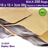 200 Kraft Paper Stand Up Pouches | 10 x 15 + 3cm