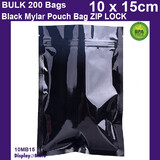 Mylar Bag Zip Lock | BLACK | 200pcs 10 x 15cm