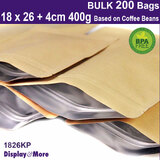 200 Kraft Paper Stand Up Pouches | 18 x 26 + 4cm