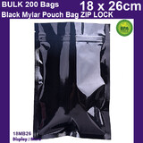 Mylar Bag Zip Lock | BLACK | 200pcs 18 x 26cm