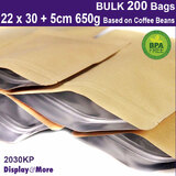 200 Kraft Paper Stand Up Pouches | 22 x 30 + 5cm