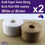 Kraft Paper TWINE String | 2 Rolls x 600 Metres BULK | White or Brown