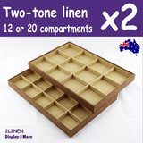 2 Jewellery Trays | 2-Tone LINEN | 12 or 20 Compartments