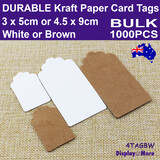 KRAFT Paper Card Price Tag Label | BULK 1000pcs | White or Brown