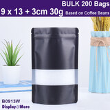 FOOD Bag Mylar BLACK Matte WINDOW | 200pcs | STAND UP | 9 x 13 + 3cm
