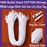 1000 Price Tag Hanging COTTON Strings | Bullet Head 30cm | White