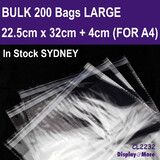 Cellophane Bag LARGE Resealable | 200pcs | 22.5 x 32cm + 4cm
