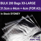 Cellophane Bag LARGE Resealable | 200pcs | 31.5 x 44cm + 4cm