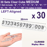 Price CUBE Tag | 30 Sets | NEW Left Aligned | MEDIUM Clear 58mm