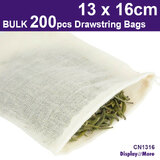 FOOD Bag MUSLIN Cotton Drawstring Pouch | 200PCS | 13 x 16cm