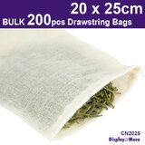 FOOD Bag MUSLIN Cotton Drawstring Pouch | 200PCS | 20 x 25cm