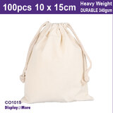 Calico CANVAS Bag | 100pcs | Natural Cotton | 10 x 15cm