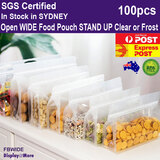 FOOD Bag Pouch Ziplock STAND UP | FLAT Bottom Open WIDE | 100PCS