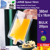 DRINK Pouch Liquid WATER Bag | Large SPOUT | 200PCS | STAND UP 380ml