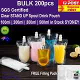 DRINK Bag Liquid Pouch JUICE Milk SPOUT | BULK 200PCS | Clear STAND UP