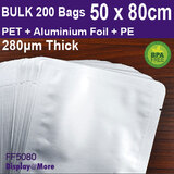 FOOD Vacuum Pouch | 200pcs | TRUE METAL Aluminium Inner Layer | 50 x 80cm