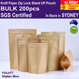 FOOD Pouch Bag Kraft Paper Ziplock | 200pcs | STAND UP