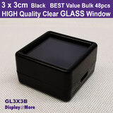 Gemstone Case GEM Box GLASS Lid | 48pcs | 3 x 3cm Black