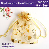 Organza Bag BEST QUALITY | 200pcs 9x12cm | Gold + Heart Pattern