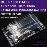 Cellophane Bags HANGSELL | 1000pcs BULK | 10cm x 15cm + 3cm + 3cm