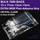 Cellophane Bags HANGSELL | 1000pcs BULK | 12cm x 17cm + 3cm + 3cm