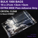 Cellophane Bags HANGSELL | 1000pcs BULK | 15cm x 21cm + 3cm + 3cm