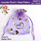 Organza Bag BEST QUALITY | 200pcs 9x12cm | Lavender + Heart Pattern